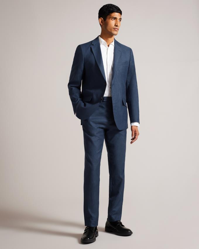 Blazer Ted Baker Notch Lapel Linen Bleu Marine Homme | OBO-09551756